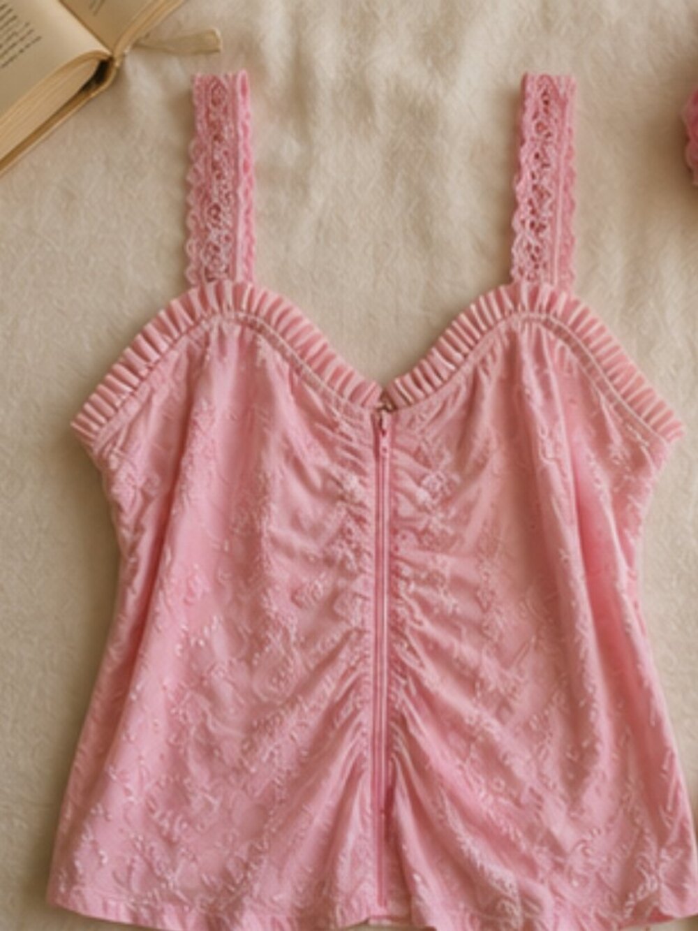 Vintage Rayure Paris Pink Textured Camisole Made in France Y2K Coquette Top - Picture 4 of 8